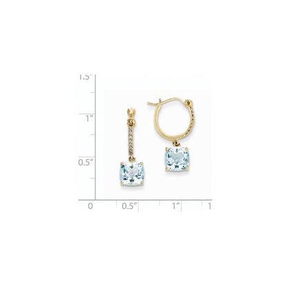 14K Gelbgold Echt Diamant & Blautopas Hängend Creolen
