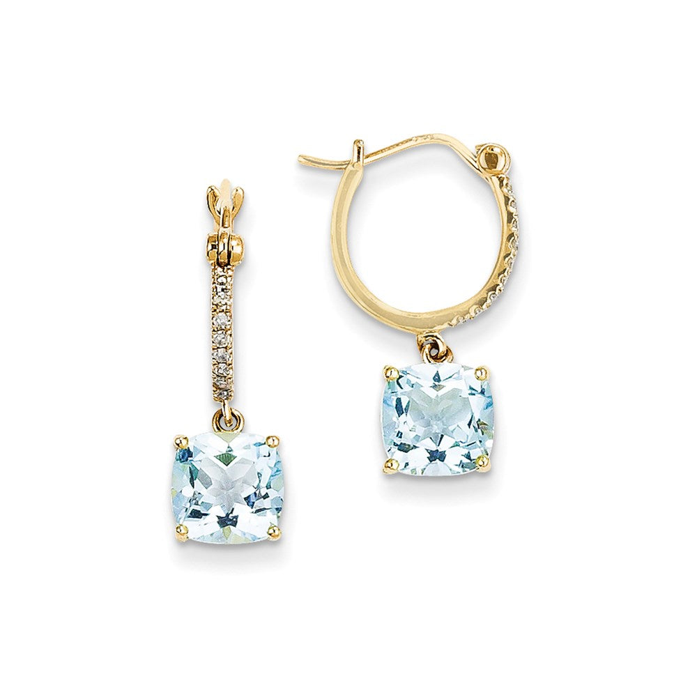 14K Gelbgold Echt Diamant & Blautopas Hängend Creolen