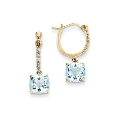14K Gelbgold Echt Diamant & Blautopas Hängend Creolen