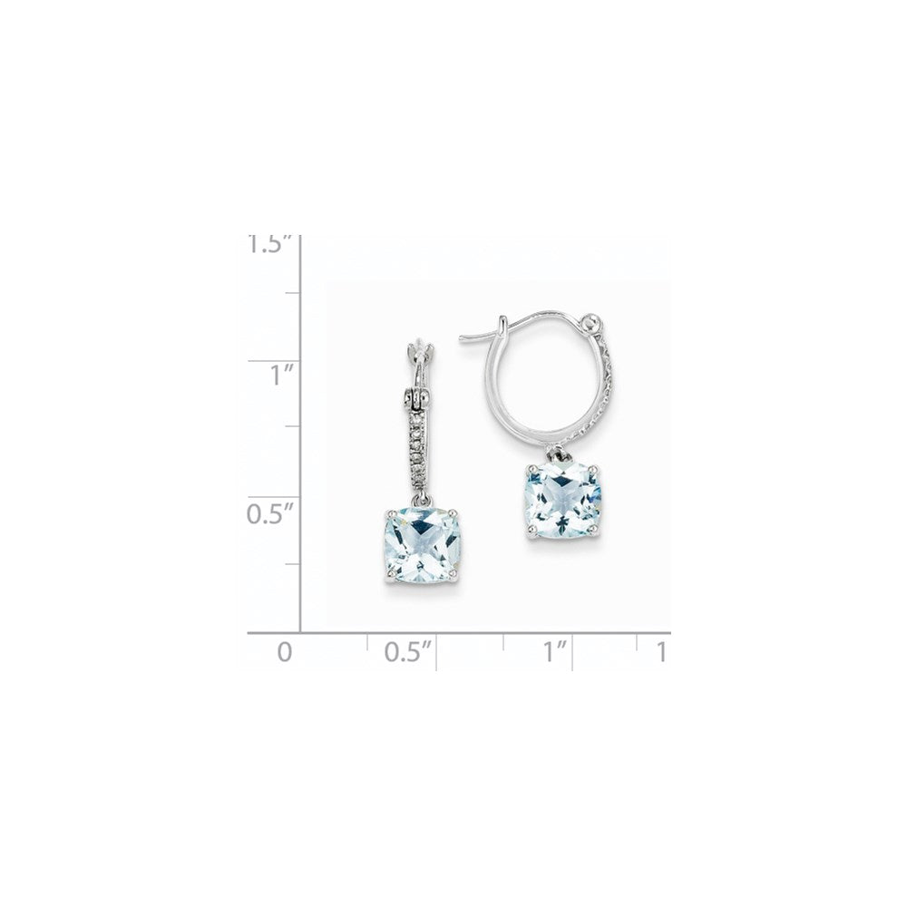 14K Weißgold Echt Diamant und Blautopas Hängend Creolen