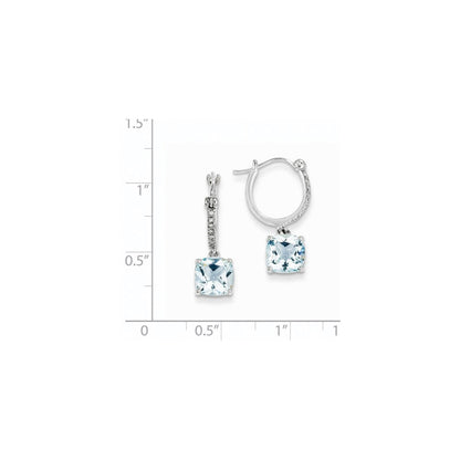 14K Weißgold Echt Diamant und Blautopas Hängend Creolen