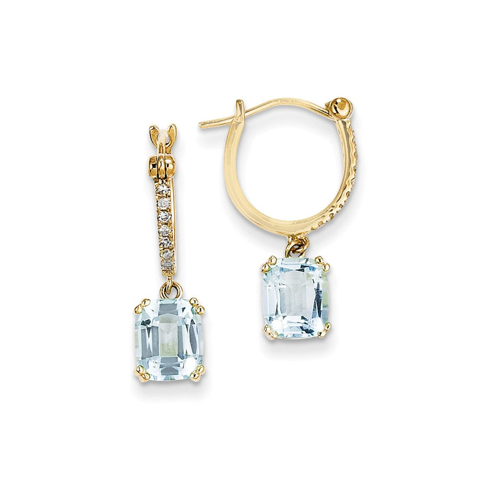 14K Gelbgold Echt Diamant & Blautopas Hängend Creolen