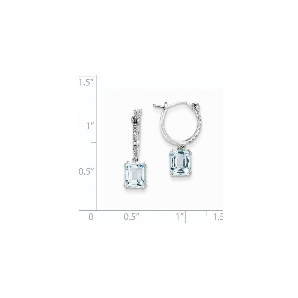 14K Weißgold Echt Diamant und Blautopas Hängend Creolen