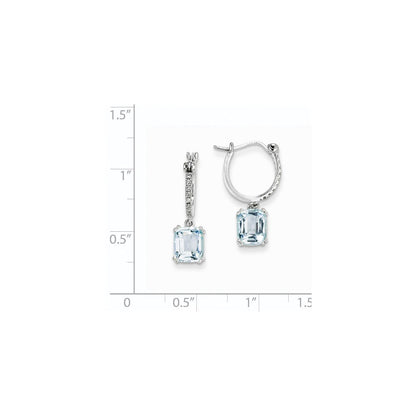 14K Weißgold Echt Diamant und Blautopas Hängend Creolen