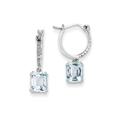 14K Weißgold Echt Diamant und Blautopas Hängend Creolen