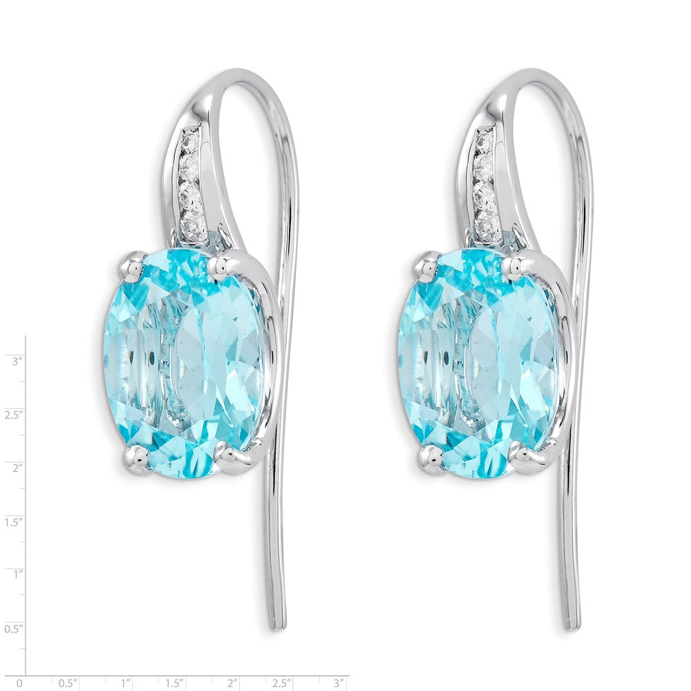 14K Weißgold Echt Diamant und Blautopas Oval Ohrhänger