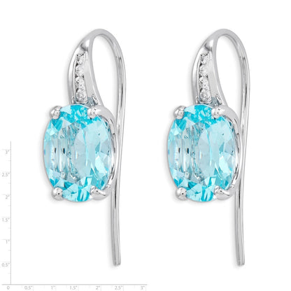 14K Weißgold Echt Diamant und Blautopas Oval Ohrhänger