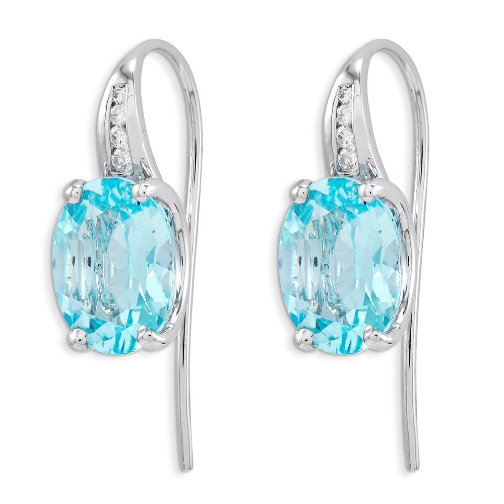 14K Weißgold Echt Diamant und Blautopas Oval Ohrhänger