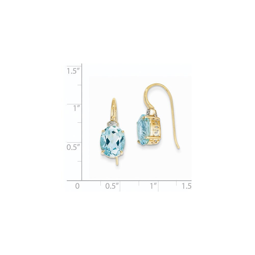 14K Gelbgold Echt Diamant & Blautopas Oval Ohrhänger