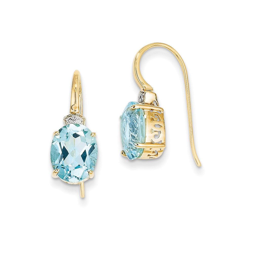 14K Gelbgold Echt Diamant & Blautopas Oval Ohrhänger