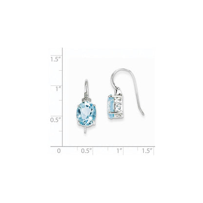 14K Weißgold Echt Diamant und Blautopas Oval Ohrhänger