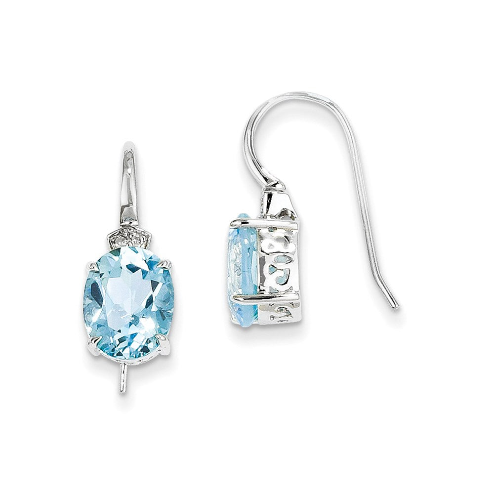 14K Weißgold Echt Diamant und Blautopas Oval Ohrhänger