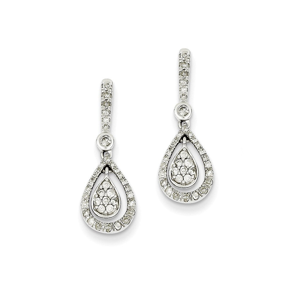 14K Weißgold Ohrhänger mit echtem Diamant, ausgefallene Tropfenform, Steckverschluss