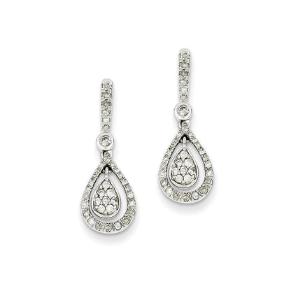 14K Weißgold Ohrhänger mit echtem Diamant, ausgefallene Tropfenform, Steckverschluss