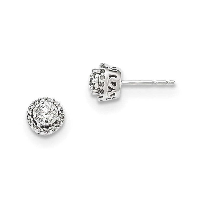 14K Weißgold Ohrstecker mit Diamanten im Rundschliff, poliert, 0,00 ct