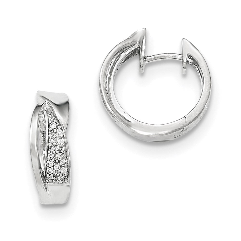 14K Weißgold Diamant-Creolen, poliert, mit Klappscharnier