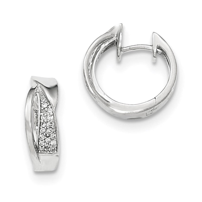 14K Weißgold Diamant-Creolen, poliert, mit Klappscharnier
