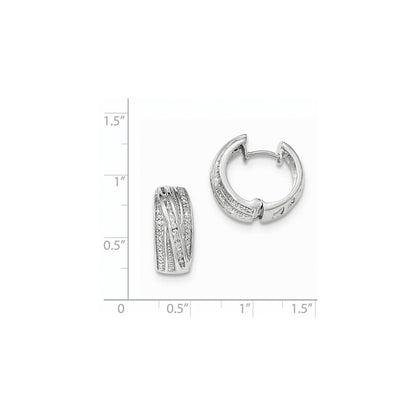 14K Weißgold Diamant Ohrringe, poliert, mit Klappscharnier, Creolen