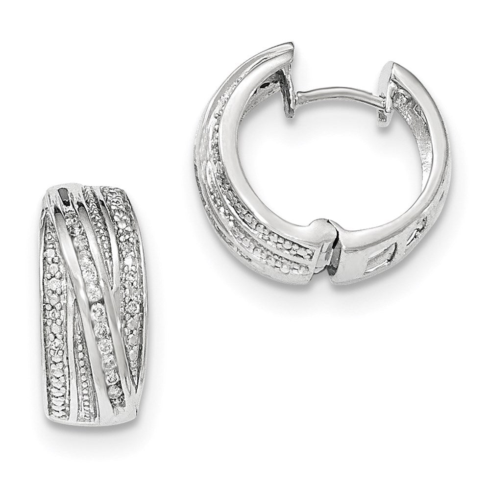 14K Weißgold Diamant Ohrringe, poliert, mit Klappscharnier, Creolen