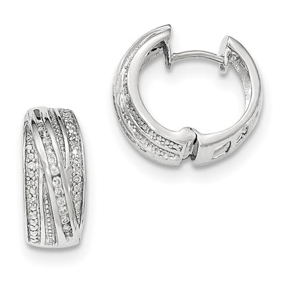 14K Weißgold Diamant Ohrringe, poliert, mit Klappscharnier, Creolen