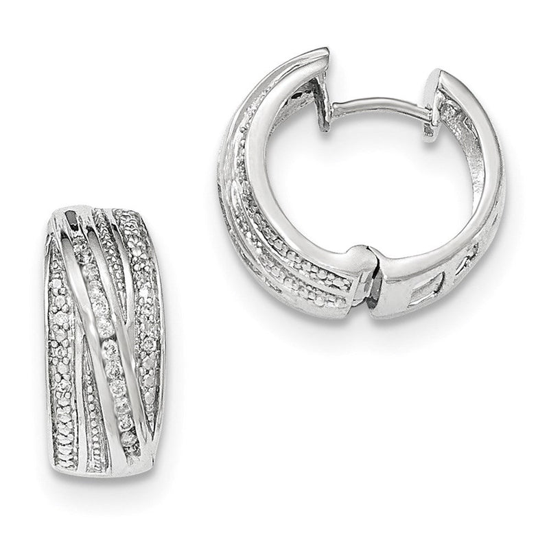14K Weißgold Diamant Ohrringe, poliert, mit Klappscharnier, Creolen