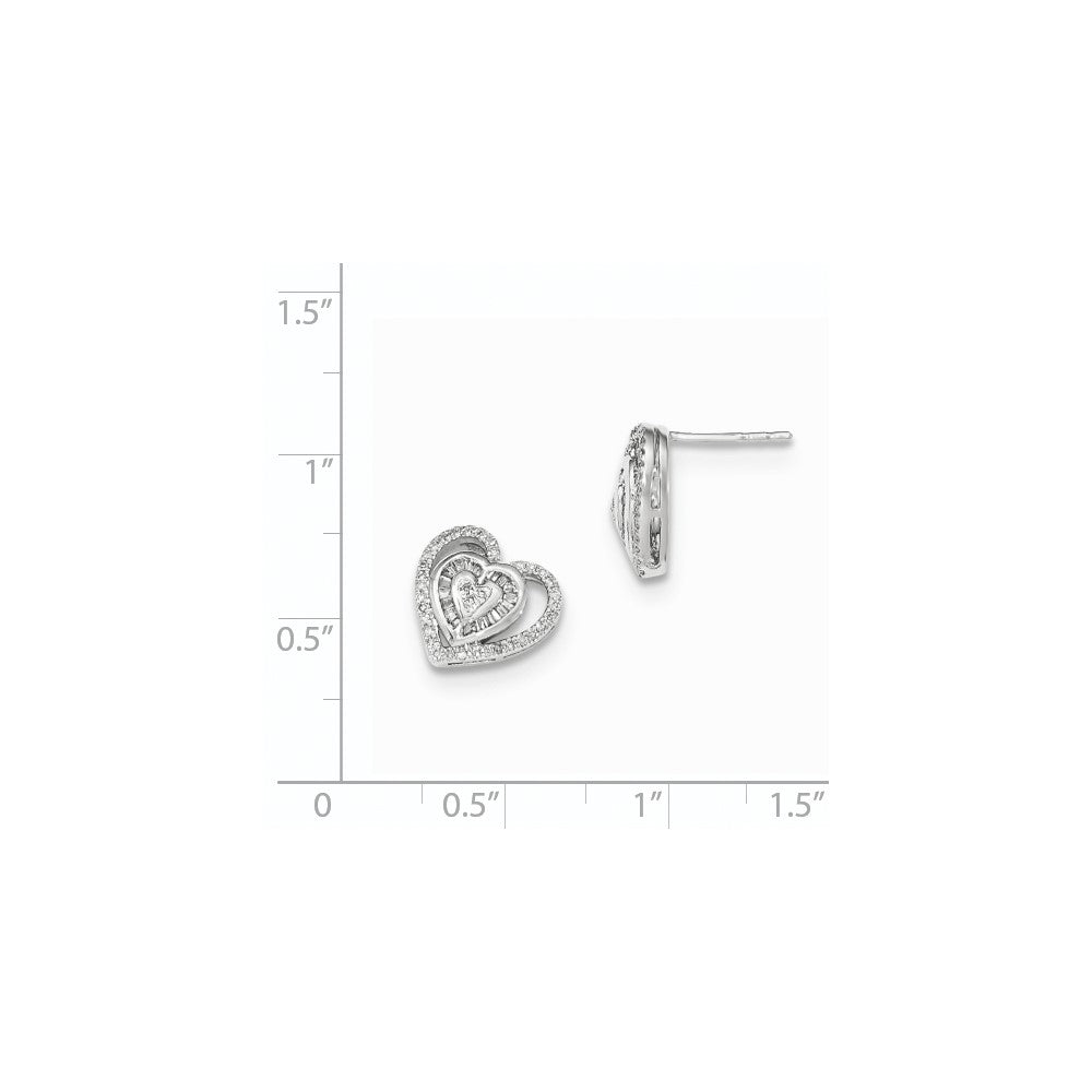 14K Weißgold Ohrstecker mit echten Diamanten, Doppelherz-Design