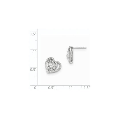 14K Weißgold Ohrstecker mit echten Diamanten, Doppelherz-Design