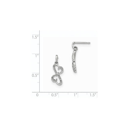 14K Weißgold Echte Diamant Herz-Ohrhänger mit Stecker