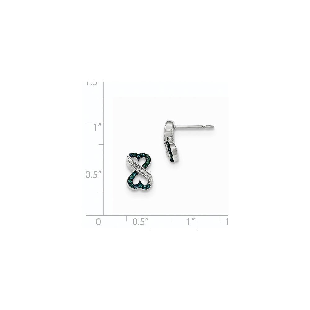 14K Weißgold Ohrstecker mit Herz-Infinity-Motiv, dunkelblauen und weißen echten Diamanten