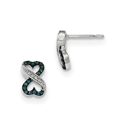 14K Weißgold Ohrstecker mit Herz-Infinity-Motiv, dunkelblauen und weißen echten Diamanten