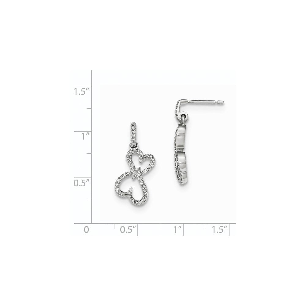 14K Weißgold Diamant-Herz-Ohrhänger, echt, mit Steckverschluss