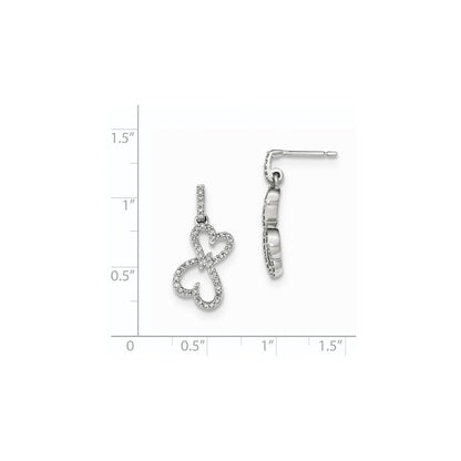 14K Weißgold Diamant-Herz-Ohrhänger, echt, mit Steckverschluss