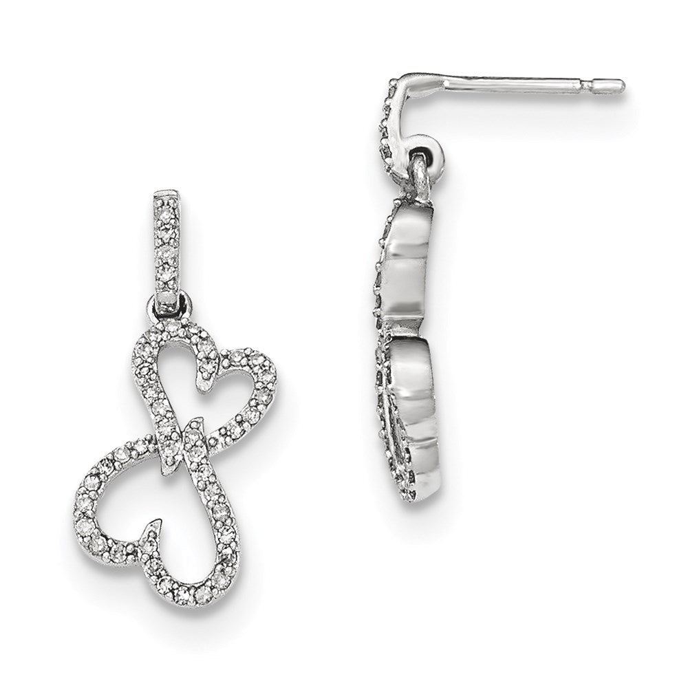 14K Weißgold Diamant-Herz-Ohrhänger, echt, mit Steckverschluss