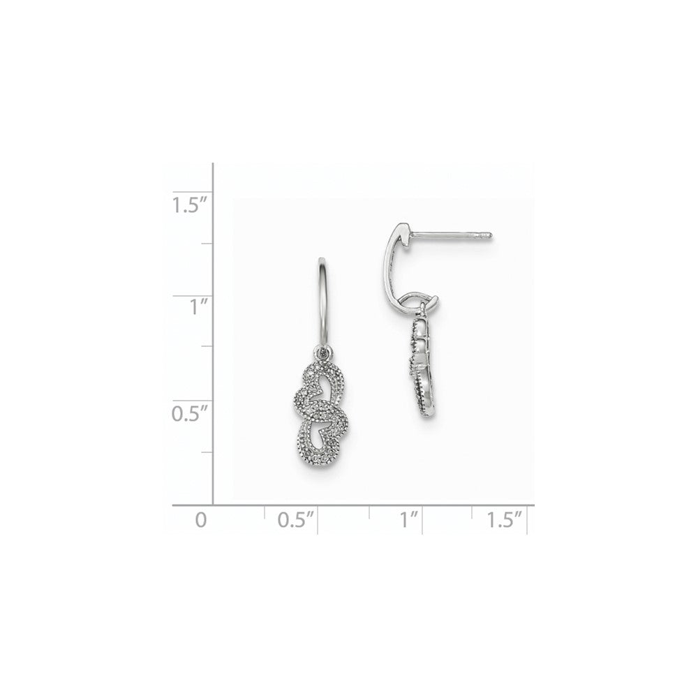 14K Weißgold Ohrhänger mit echten Diamanten, doppeltem Herz und Stecker