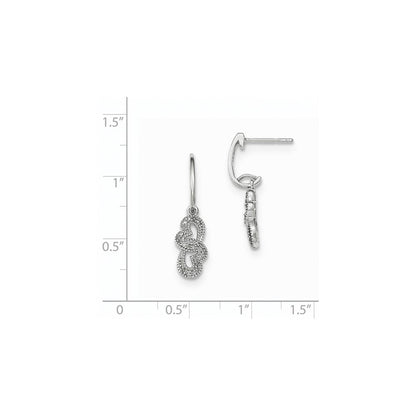 14K Weißgold Ohrhänger mit echten Diamanten, doppeltem Herz und Stecker