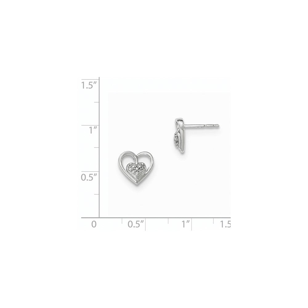 14K Weißgold Diamant-Herz-Ohrstecker, poliert, echte Diamanten