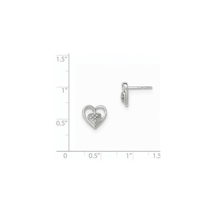 14K Weißgold Diamant-Herz-Ohrstecker, poliert, echte Diamanten