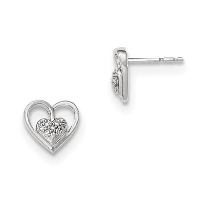 14K Weißgold Diamant-Herz-Ohrstecker, poliert, echte Diamanten