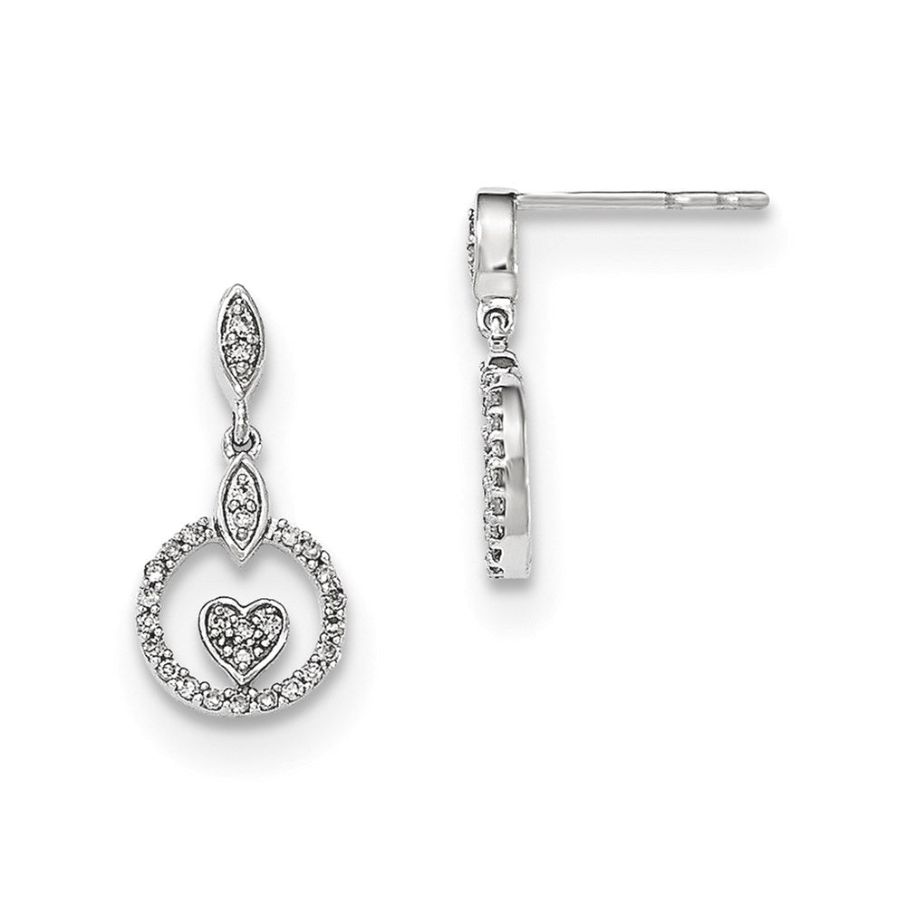 14K Weißgold Polierte Kreis-Ohrhänger mit Herz und echtem Diamant