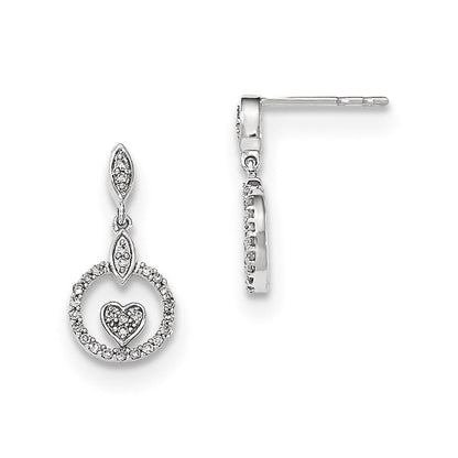 14K Weißgold Polierte Kreis-Ohrhänger mit Herz und echtem Diamant
