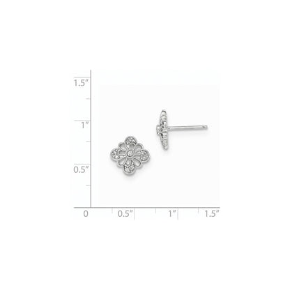 14K Weißgold Echte Diamant-Ohrstecker mit Durchbruchmuster und Millgrain