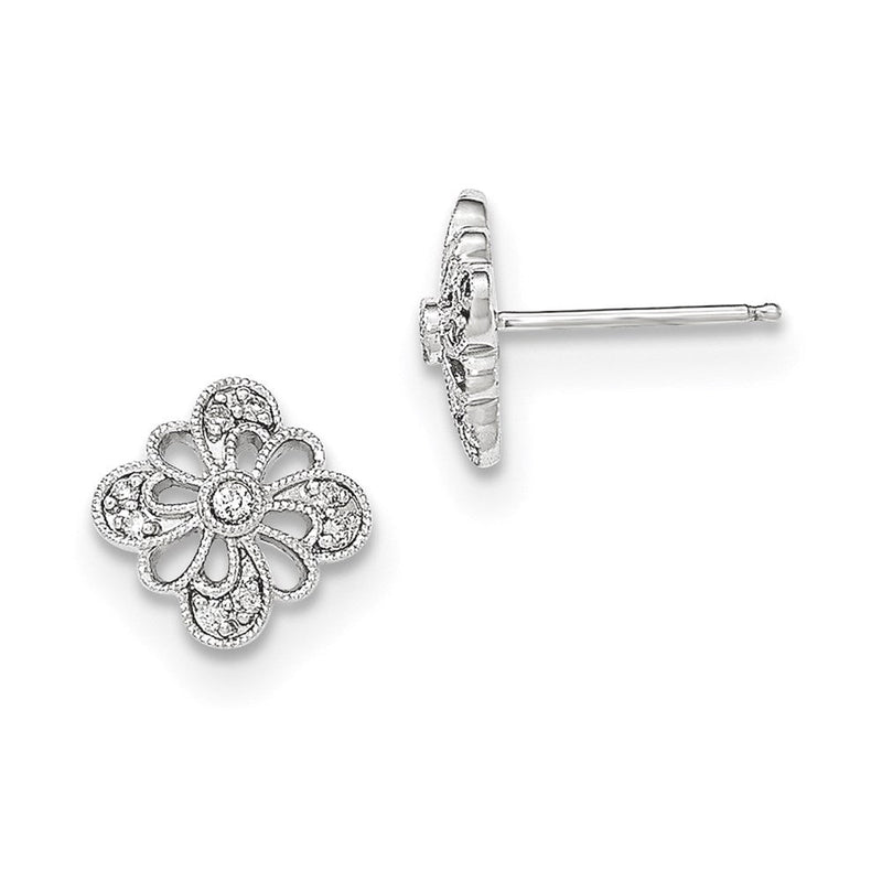 14K Weißgold Echte Diamant-Ohrstecker mit Durchbruchmuster und Millgrain