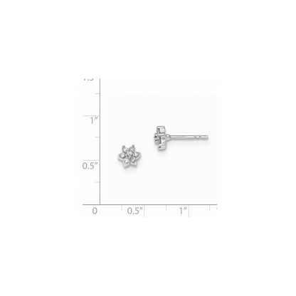 14K Weißgold Ohrstecker mit Echt-Diamant, poliert, Blumendesign