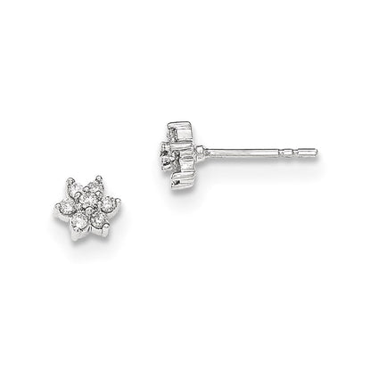 14K Weißgold Ohrstecker mit Echt-Diamant, poliert, Blumendesign