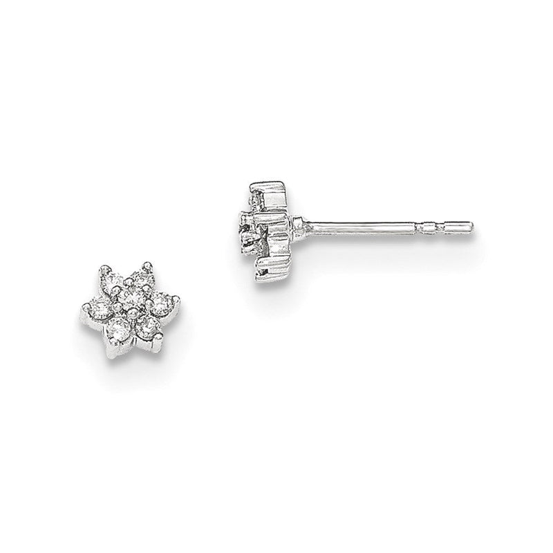 14K Weißgold Ohrstecker mit Echt-Diamant, poliert, Blumendesign