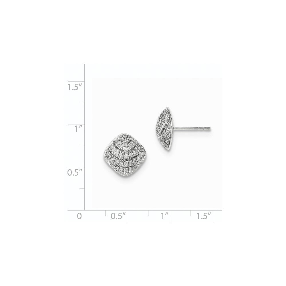 14K Weißgold Ohrstecker mit polierter quadratischer Form, Diamant, echt
