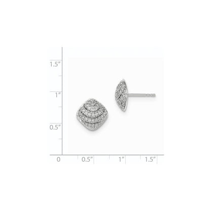 14K Weißgold Ohrstecker mit polierter quadratischer Form, Diamant, echt