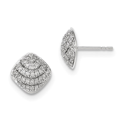 14K Weißgold Ohrstecker mit polierter quadratischer Form, Diamant, echt