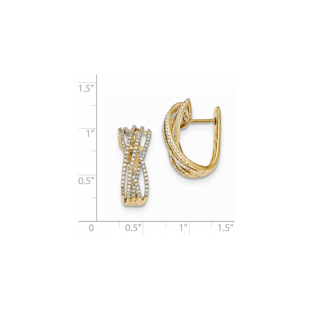 14K Gelbgold Diamant Kreuz-Ohrringe mit Klappscharnier-Steckverschluss