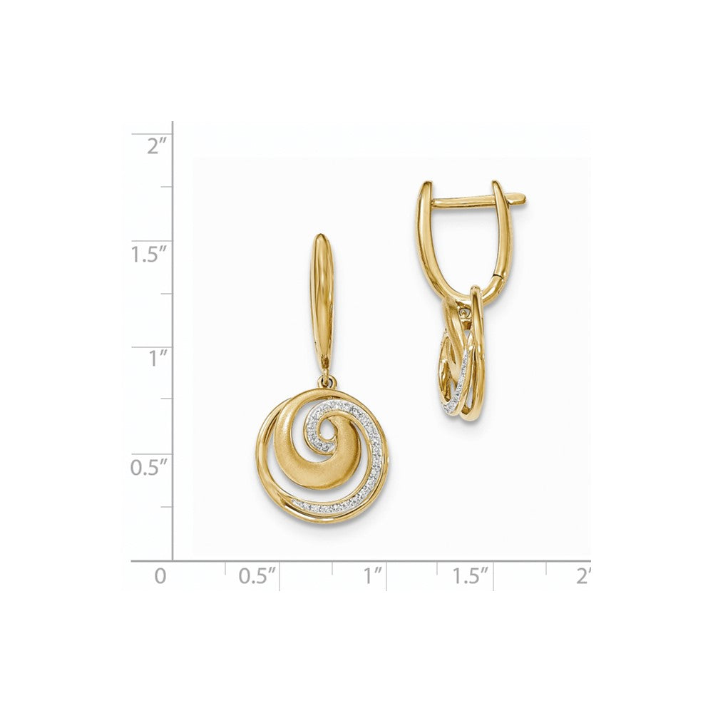 14K Gelbgold Ohrhänger mit echten Diamanten, rund, satiniert